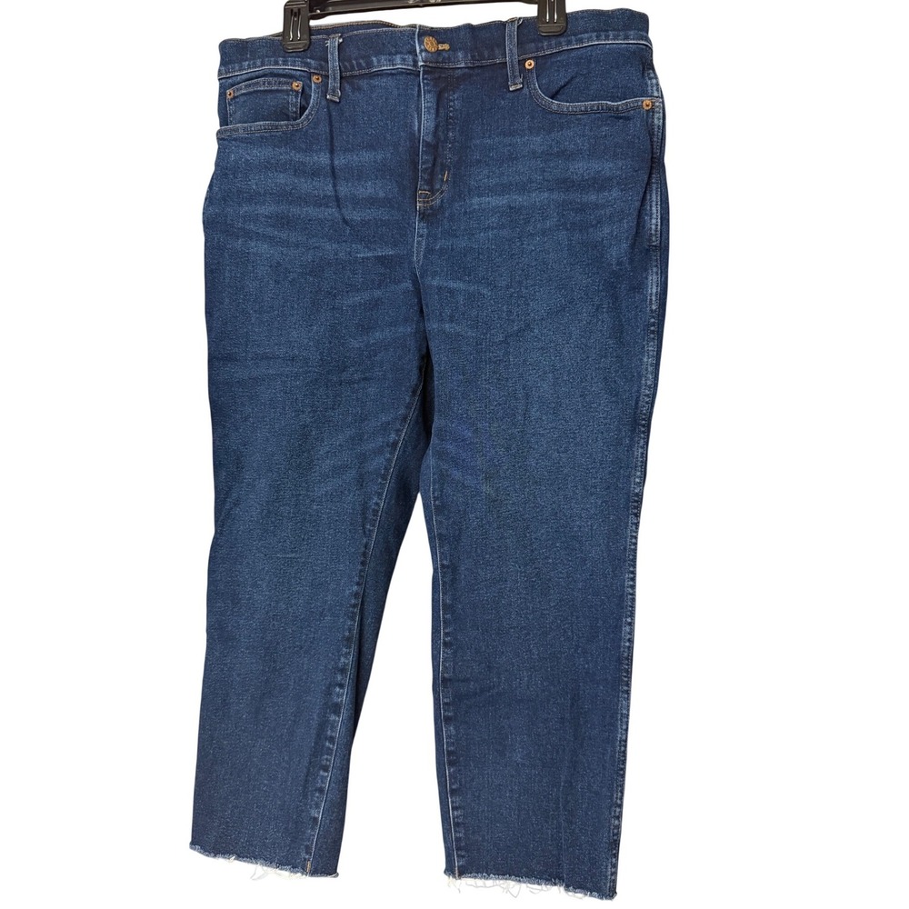 J Crew Classic Vintage Womens Straight Leg Jeans Dark Wash Raw‎ Hem 34P